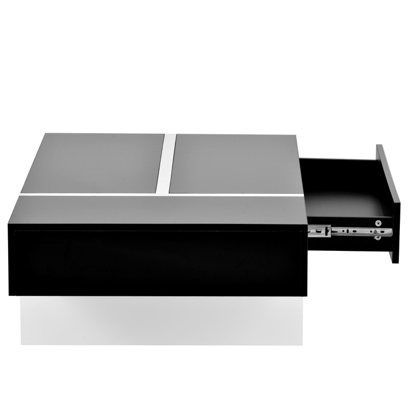 Contemporary Rectangle Coffee Table with Large Drawer, Modern High Gloss Surface, 45" L x 25.5" W x 13.5" H, Black