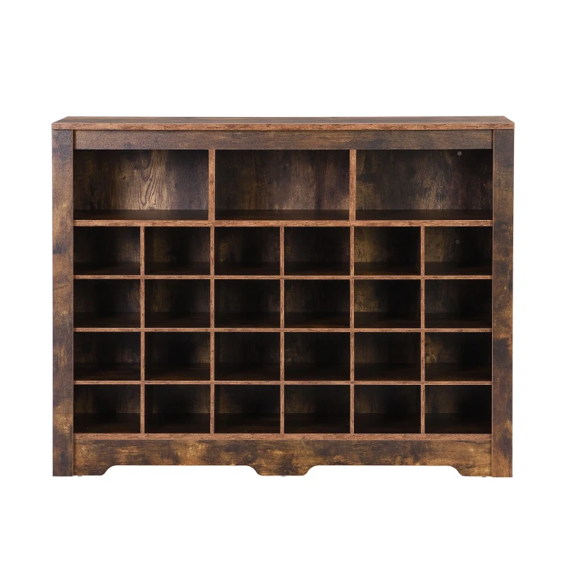 Modern Shoe Cabinet with 24 Cubbies, Versatile Sideboard, Sleek Design, Particle Board, 45.5" L x 13" W x 35" H, Rustic Brown