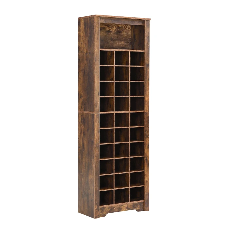 Contemporary Shoe Cabinet with 30 Cubbies, Free Standing Tall Storage Cabinet for Hallway or Bedroom, 24.5" L x 13" W x 74" H, Rustic Brown