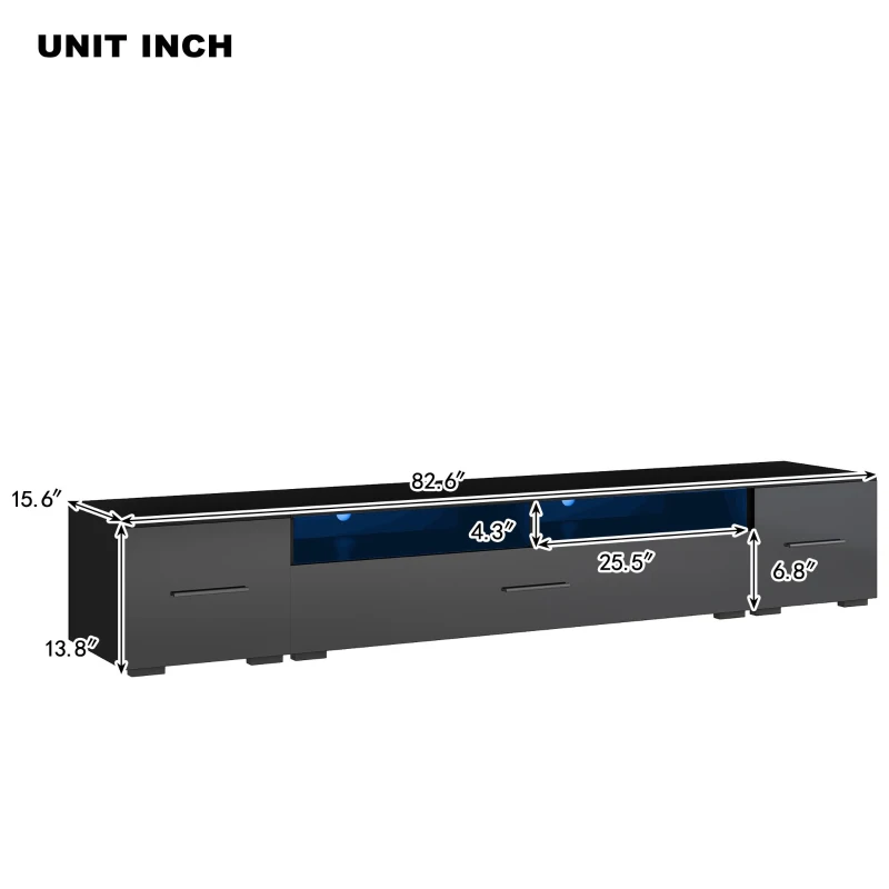 Vinsetto 82.5" Minimalist TV Stand for 90+" TV with Color Changing LED Lights, High Gloss Finish, Modern Entertainment Center, Black