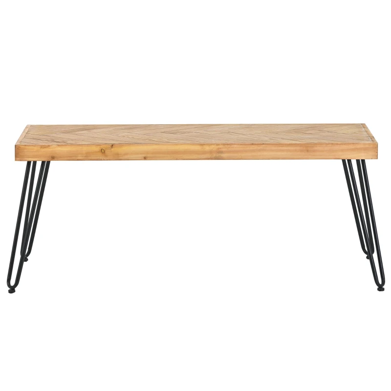 Rectangle Natural Wood Coffee Table with Metal Black Chevron Pattern Legs, Cocktail Table for Living Room, Easy Assembly, 43" L x 19.5" W x 18" H