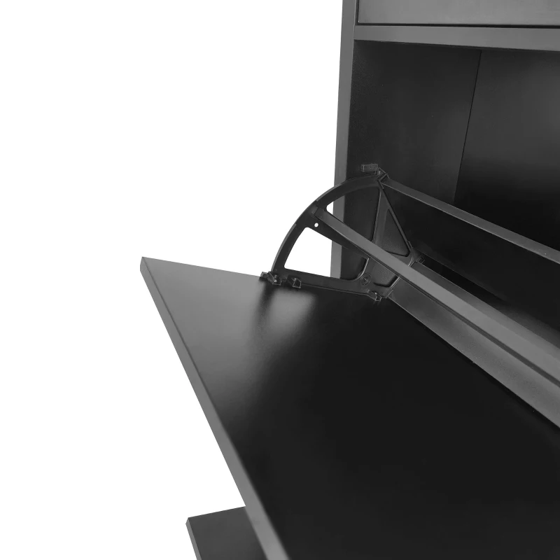 Modern Slim Shoe Cabinet Set with 4 Flip Drawers, Wood Grain Pattern Top, Adjustable Panels, Shoe Rack for Hallway, Black