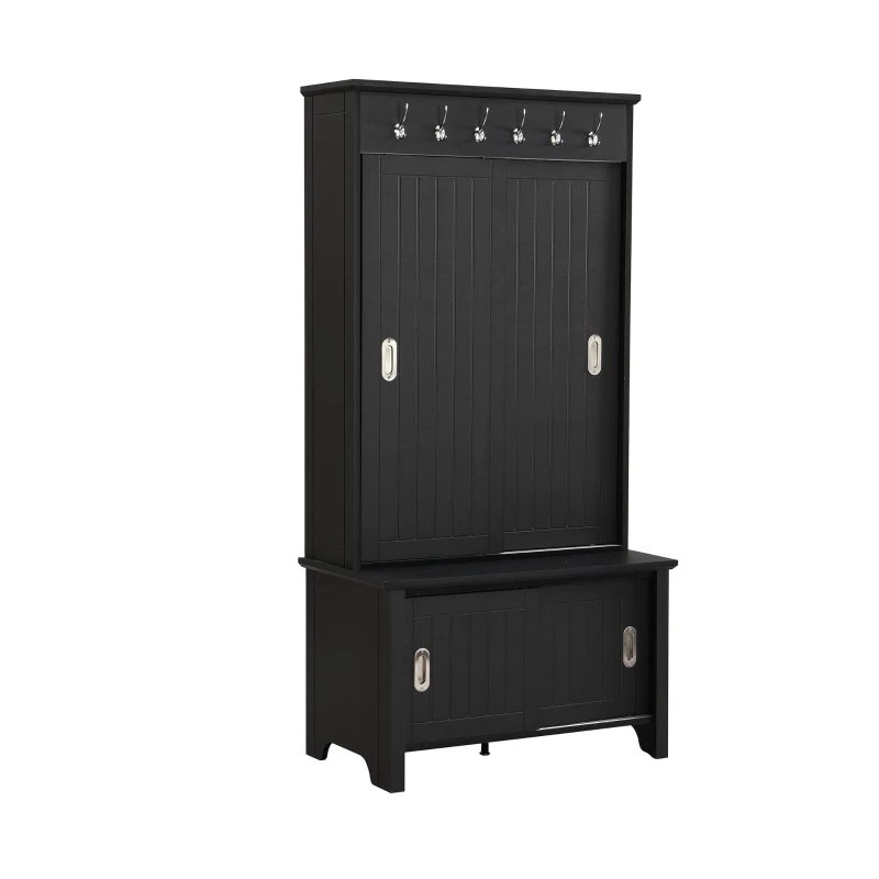 Vinsetto Multifunctional Hall Tree with Storage Bench, Hallway Shoe Cabinet with Shelves, Mudroom Coat Storage with Hanging Hooks for Entryways, Black