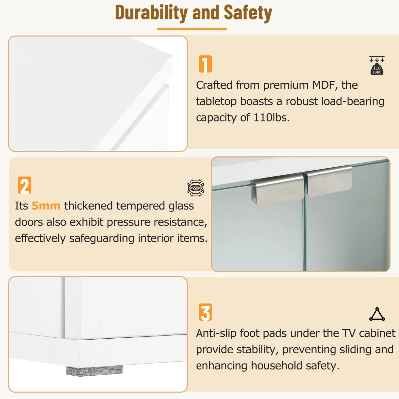 Vinsetto Modern APP Controlled LED TV Stand for TVs Up to 105", Faux Marble Media Console, with Tempered Glass Doors, 2 Drawers & Cabinets, White