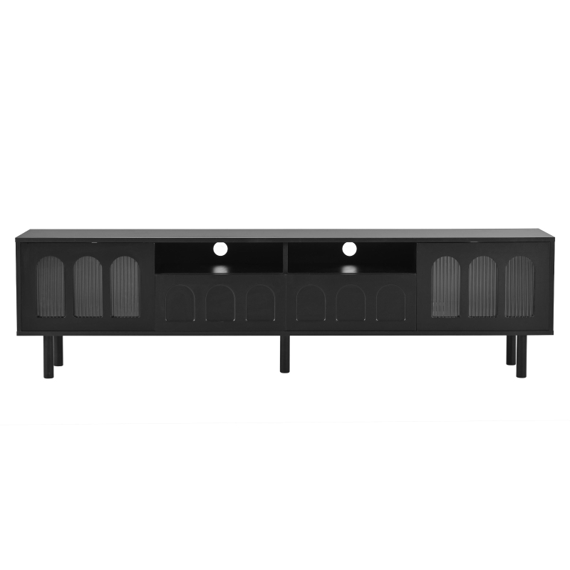 Vinsetto TV Stand with LED Light Strip for TVs Up to 80", Entertainment Center with Glass Doors, Cable Management, 71" L x 12" W x 19" H, Black