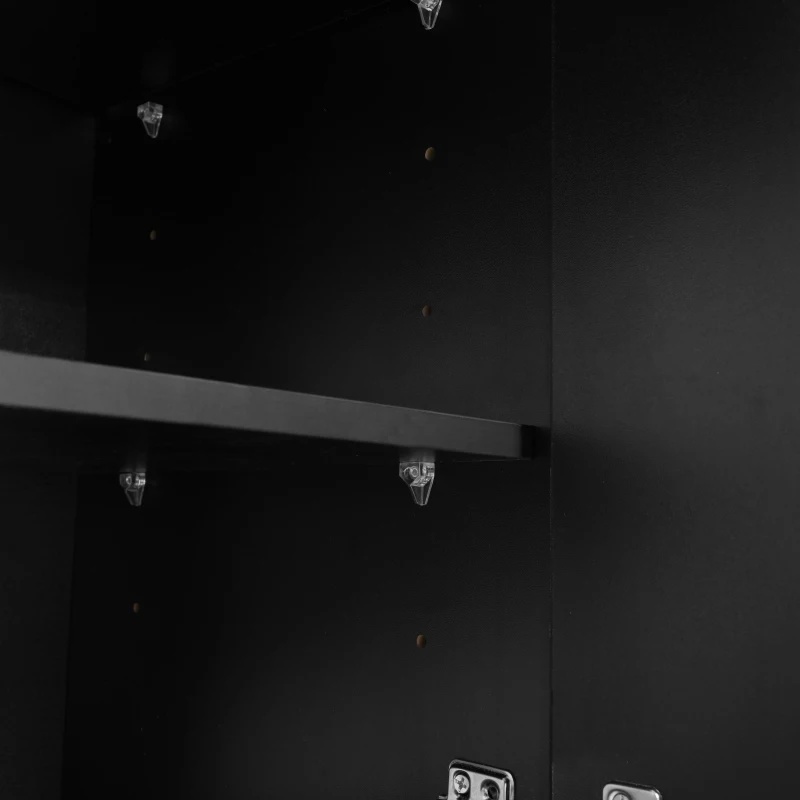 Minimalist Storage Shoe Cabinet with Adjustable Shelves, Solid Wood Legs, and Wave Doors, 47" L x 13.5" W x 31.5" H, Black