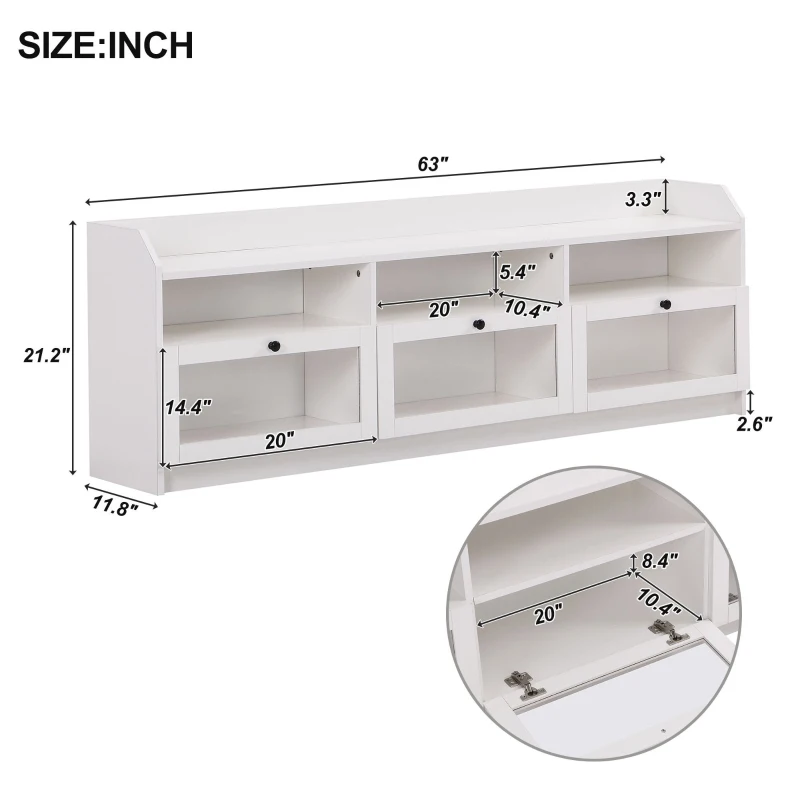 Vinsetto Modern Multifunctional TV Stand Set for TVs Up to 65" with Acrylic Board Door, Tall Cabinets, Chic Elegant Entertainment Wall Unit, White