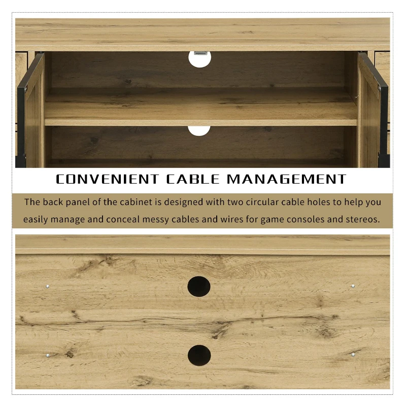 Vinsetto Elegant Rattan TV Stand for TVs up to 65", Boho Style Media Console with Adjustable Shelves and Cable Management, Brown