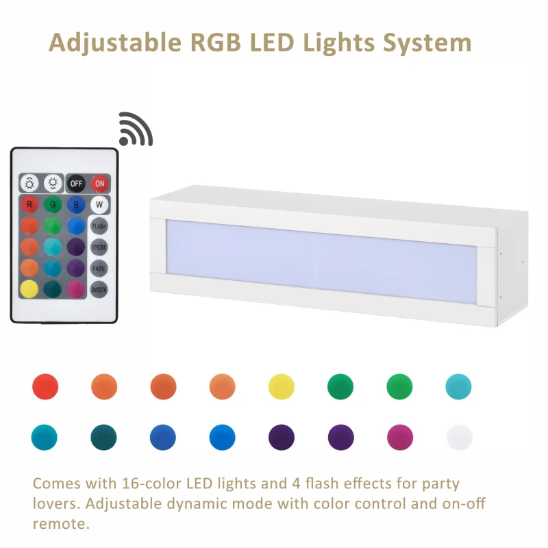 Vinsetto Wall Mount Floating TV Stand with 4 Media Storage Cabinets, 2 Shelves, and 16-Color RGB LED Lights for 95+" TV, White