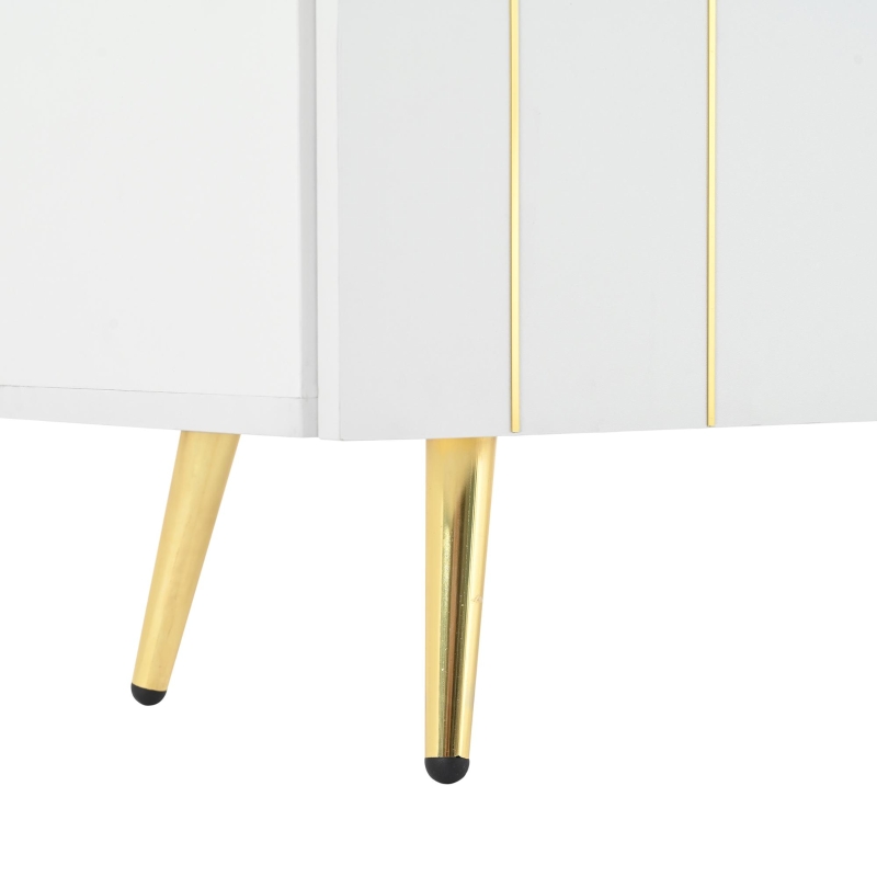 Storage Shoe Cabinet with 5 Metal Legs, Gold Lines Doors, Minimalist Sideboard Cabinet, Modern TV Stand, 63" L x 15" W x 31.5" H, White