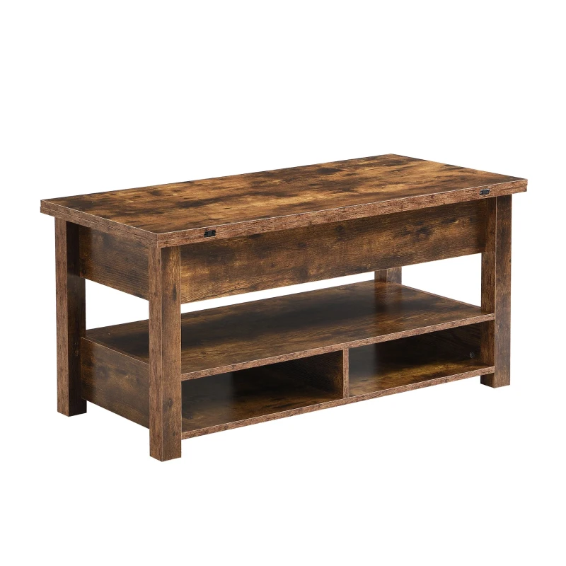 Lift Top Coffee Table with Multi-Functional Open Shelves, Modern Lift Tabletop Dining Table for Living Room, Home Office, Rustic Brown