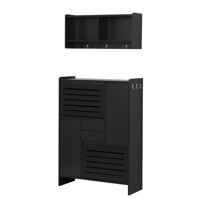 Vinsetto Multi-Functional Shoe Cabinet with Wall Cabinet, Space-Saving Design, 2 Flip Drawers, Versatile Side Cabinet for Hallway, Black