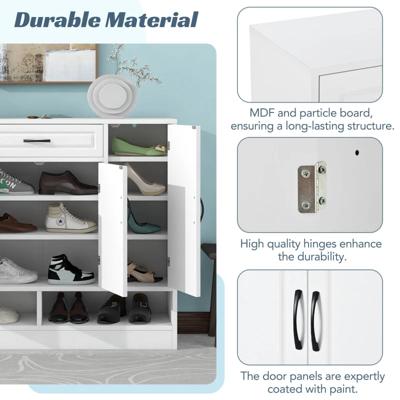 Sleek and Modern Shoe Cabinet with Adjustable Shelves, Minimalist Shoe Storage Organizer, Space-Saving Design, 47.5" L x 12" W x 39.5" H, White