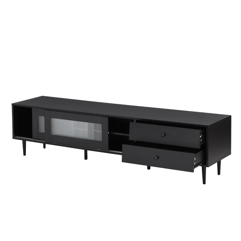 Vinsetto Chic Elegant Design TV Stand with Sliding Fluted Glass Doors, Media Console for TVs Up to 75", Modern TV Cabinet with Ample Storage Space, Black