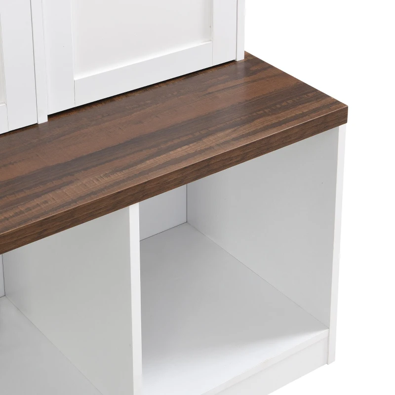 Vinsetto Multi-Functional Hall Tree with 4 Hidden Hanging Hooks, Brown Wood Grain Bench, Multiple Storage Spaces, 59" L x 15.5" W x 75" H, White