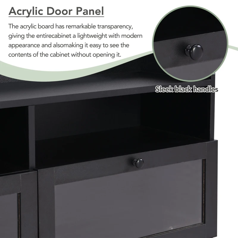 Vinsetto Sleek & Modern TV Stand with Acrylic Board Door, Media Console for TVs Up to 65", Ample Storage Space, 63" L x 12" W x 21.5" H, Black
