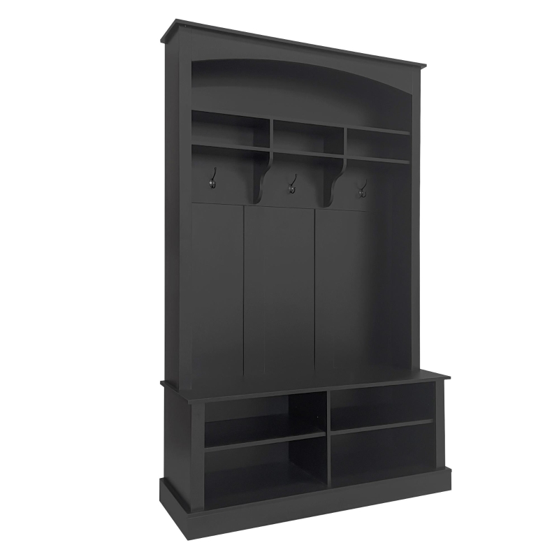 47.5'' Wide Hall Tree with Shoe Storage, 3 Hanging Hooks, Adjustable Shelves, and Multi-Functional Design, 47.5" L x 16" W x 75.5" H, Black