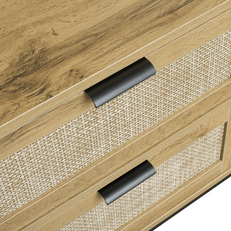 Vinsetto Elegant Rattan TV Stand for TVs up to 65", Boho Style Media Console with Adjustable Shelves and Cable Management, Brown