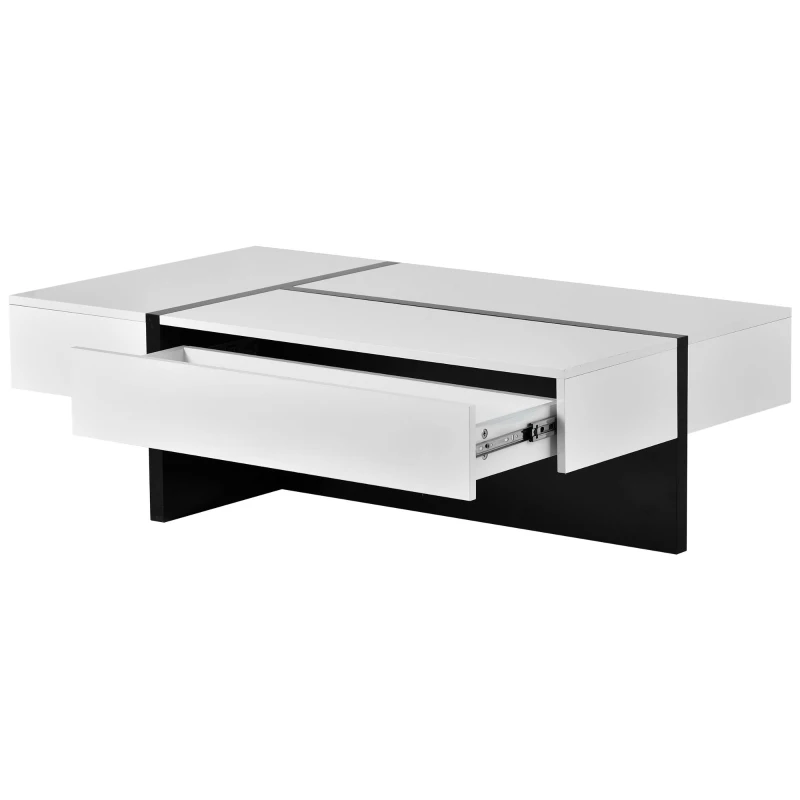 Vinsetto Contemporary Rectangle Coffee Table with Large Drawer, Modern High Gloss Surface, 45" L x 25.5" W x 13.5" H, White