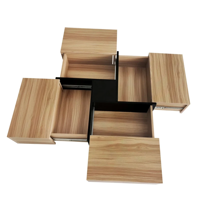 Unique Design Coffee Table with 4 Hidden Storage Compartments, Extendable Sliding Tabletop, UV High-Gloss Finish, 31.5"x31.5", Brown