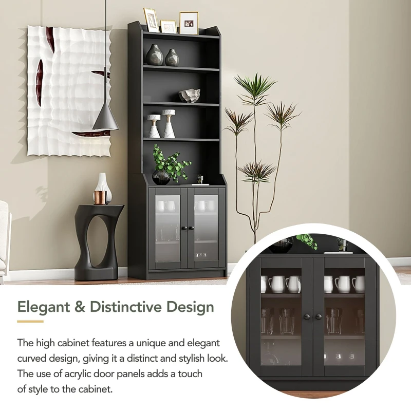 Vinsetto Elegant Tall Cabinet with Acrylic Door, Adjustable Shelves, and Graceful Curves, 27.5" L x 14.5" W x 78.5" H, Black