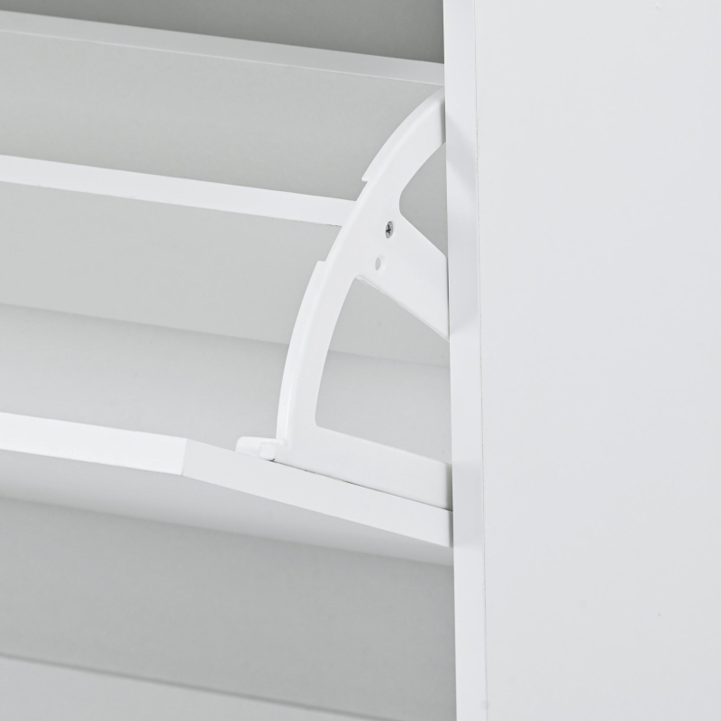 Shoe Cabinet with 2 Flip Drawers and Adjustable Shoe Storage, Tempered Glass Top, LED Light, 35" L x 9.5" W x 41" H, White