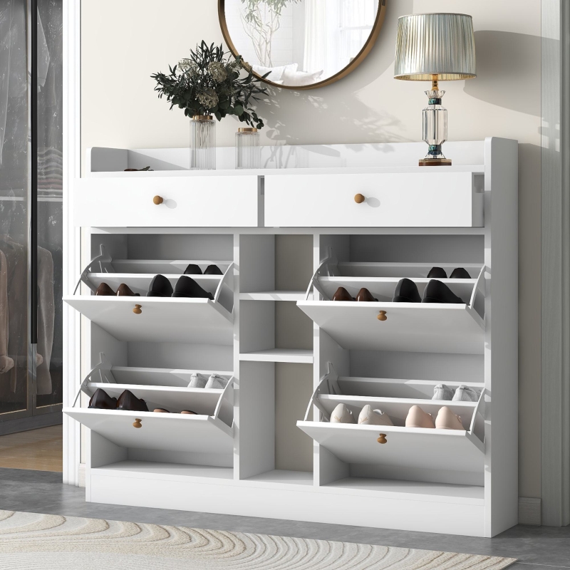 thumbnail image 2 of HOMIFLEX Shoe Cabinet Bench With Cushion - 3 Flip Drawers, Holds 29-38 Pairs 2 of 3