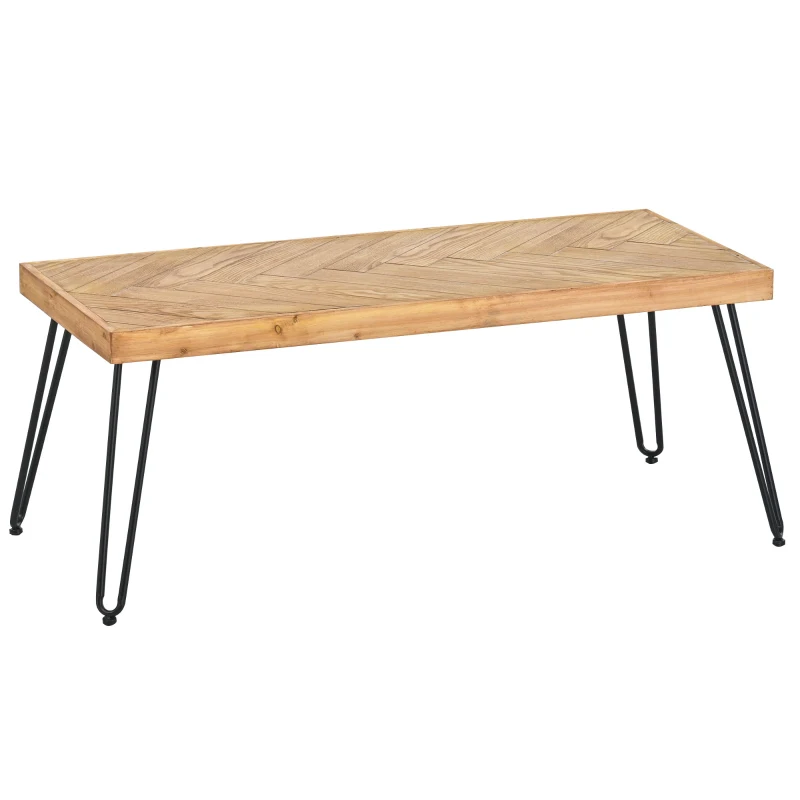 Rectangle Natural Wood Coffee Table with Metal Black Chevron Pattern Legs, Cocktail Table for Living Room, Easy Assembly, 43" L x 19.5" W x 18" H