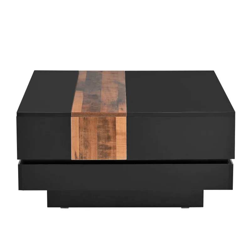 Vinsetto 31.5'' Square Coffee Table with Sliding Tabletop, High Gloss Finish, Hidden Storage Compartment, Extendable to 45.5'', Black