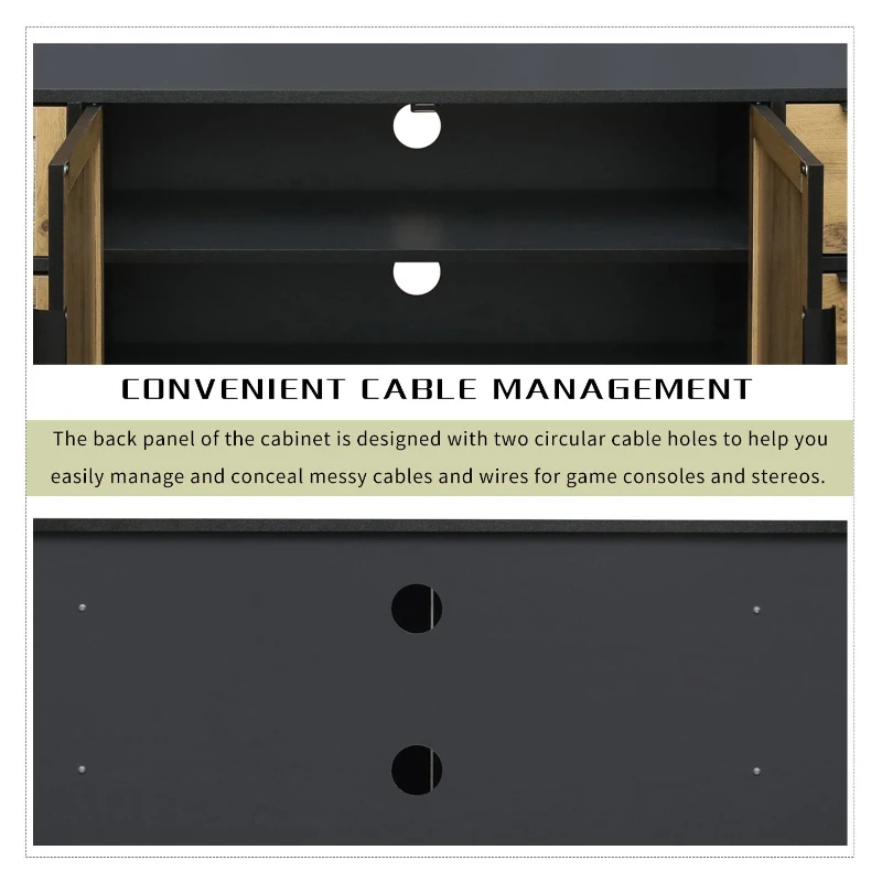 Vinsetto Elegant Rattan TV Stand for TVs up to 65", Boho Style Media Console with Adjustable Shelves, Cable Management, Steel Gray