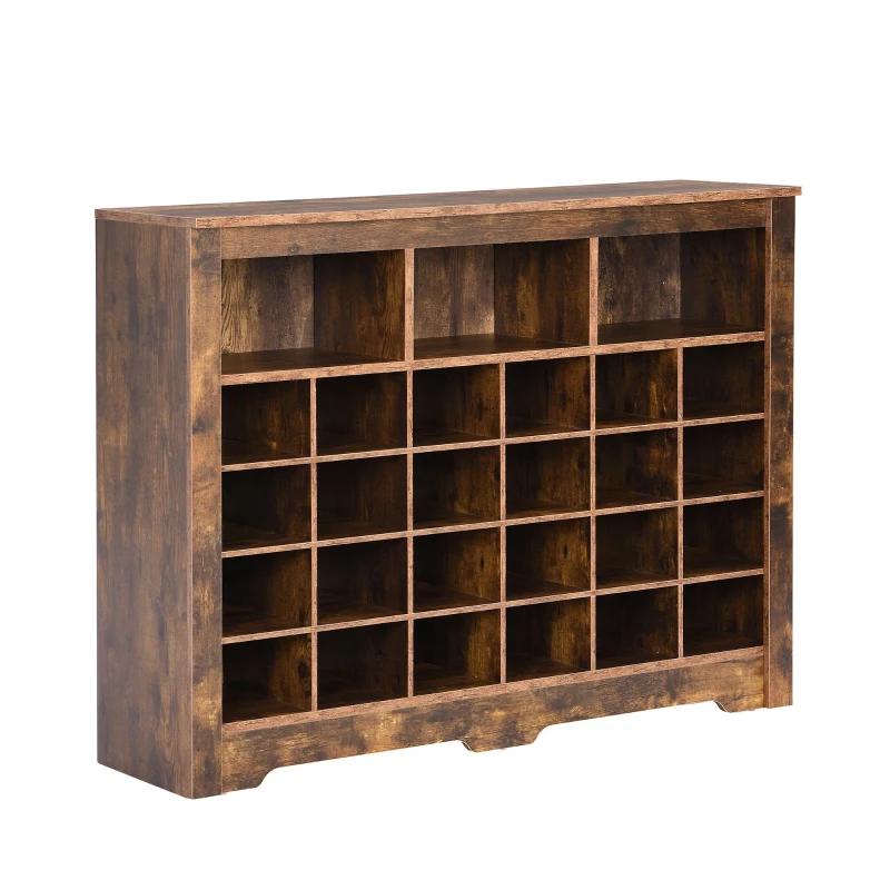 Modern Shoe Cabinet with 24 Cubbies, Versatile Sideboard, Sleek Design, Particle Board, 45.5" L x 13" W x 35" H, Rustic Brown