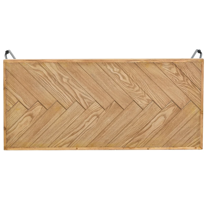 Rectangle Natural Wood Coffee Table with Metal Black Chevron Pattern Legs, Cocktail Table for Living Room, Easy Assembly, 43" L x 19.5" W x 18" H