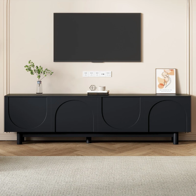 Vinsetto Graceful TV Stand with Arch Cabinets for TVs Up to 78", Minimalist Entertainment Center with Solid Wood Legs and Adjustable Shelves, Black