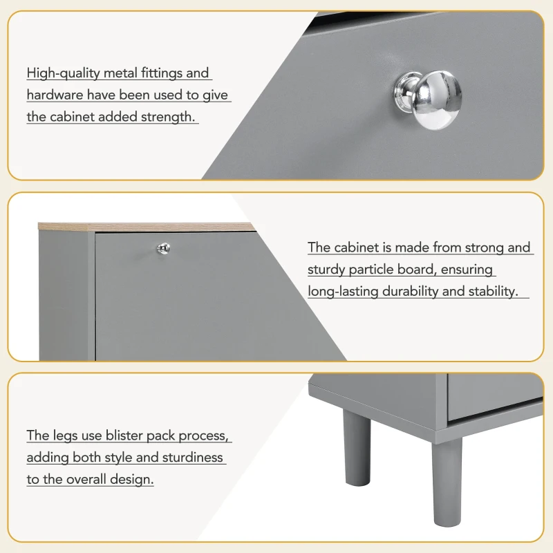 Vinsetto Narrow Design Shoe Cabinet with 3 Flip Drawers, Wood Grain Top, Adjustable Shelves, and Hooks, 31.5" L x 9.5" W x 48" H, Grey