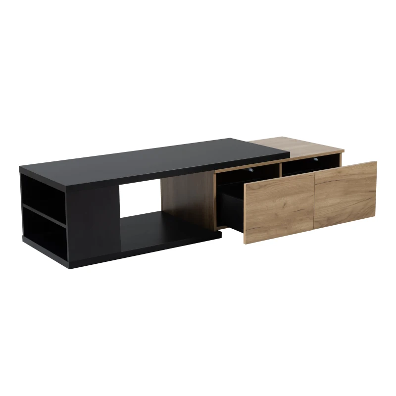 Vinsetto Extendable Coffee Table with 2 Storage Drawers, Dual-tone Wood Center Table with Sliding Tabletop, Multi-functional Hidden Storage, Black