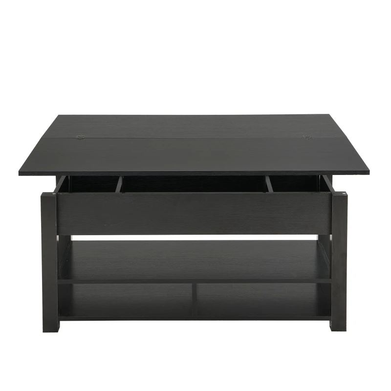 Vinsetto Lift Top Coffee Table with Multi-Functional Open Shelves, Modern Lift Tabletop Dining Table for Living Room, 42" L x 40" W x 25.5" H, Black