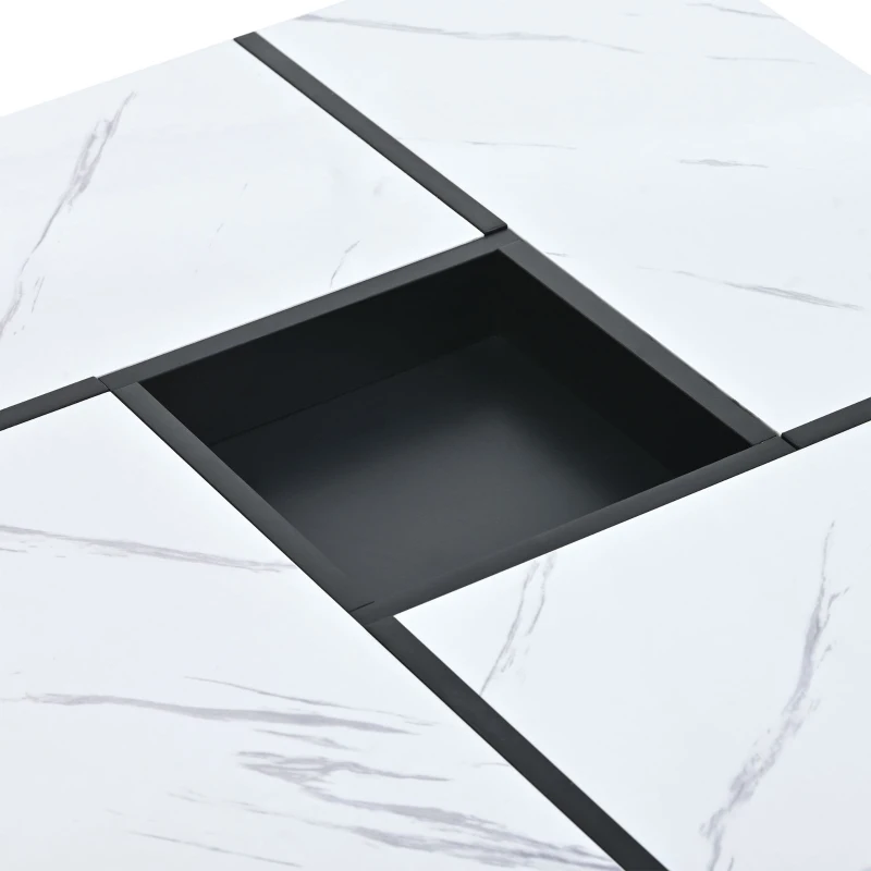 Vinsetto Modern 2-Layer Coffee Table with Casters and Removable Tray, Square Cocktail Table with UV High-Gloss Marble Design, White+Black
