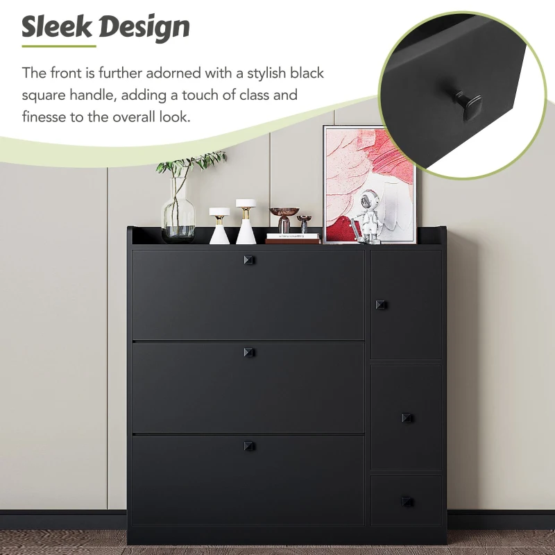 Vinsetto Versatile Shoe Cabinet with 3 Flip Drawers, Pull-Down Seat, Adjustable Shelves, and Maximum Storage, 47" L x 9.5" W x 47.5" H, Black