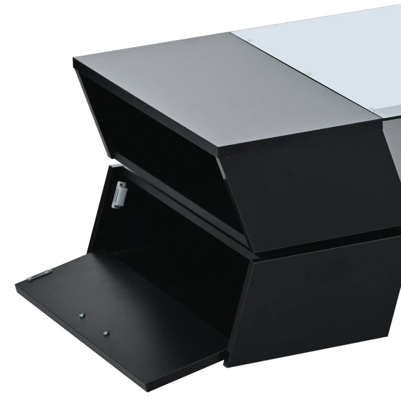 Vinsetto Glass-Top Coffee Table with Open Shelves and Cabinets, Geometric Style, 2-Tier Center Table for Living Room, 45" L x 22" W x 15" H, Black