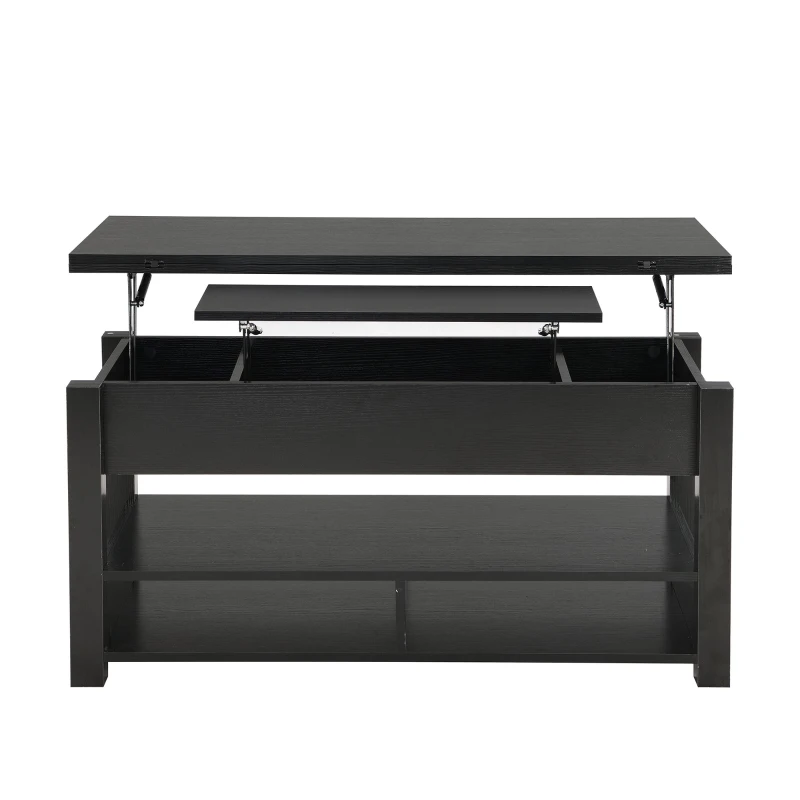 Vinsetto Lift Top Coffee Table with Multi-Functional Open Shelves, Modern Lift Tabletop Dining Table for Living Room, 42" L x 40" W x 25.5" H, Black