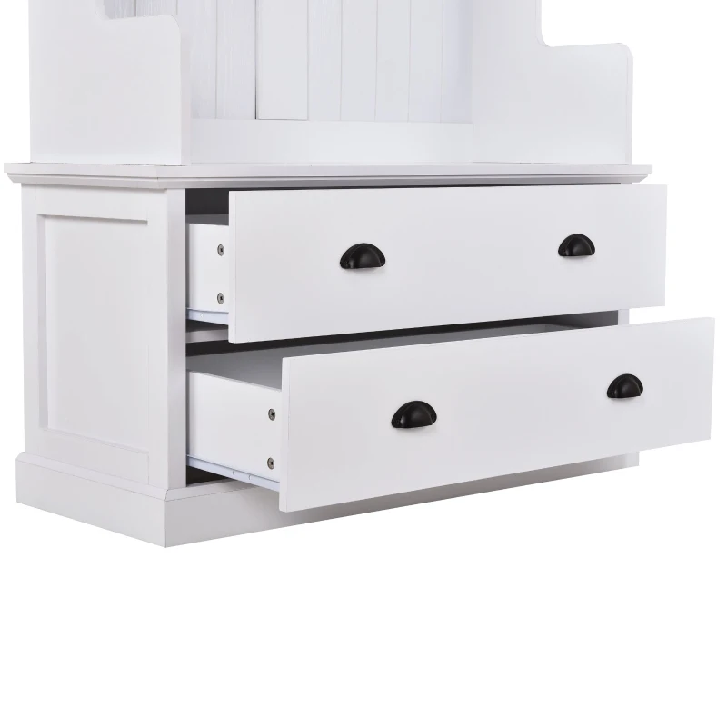 Vinsetto Vintage Style Hallway Coat Rack with 5 Metal Hooks and 2 Large Drawers, MDF Veneer, 38.5" Wide, White
