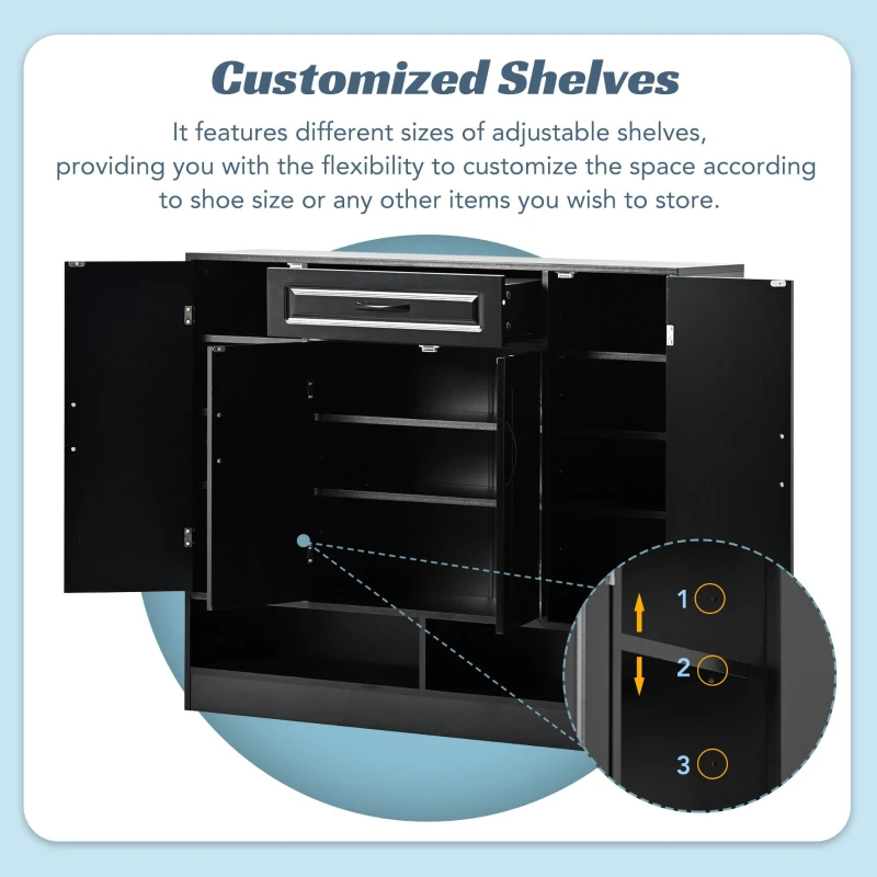 Vinsetto Sleek and Modern Shoe Cabinet with Adjustable Shelves, Minimalist Shoe Storage Organizer, Space-Saving Design, 47.5" L x 12" W x 39.5" H, Black