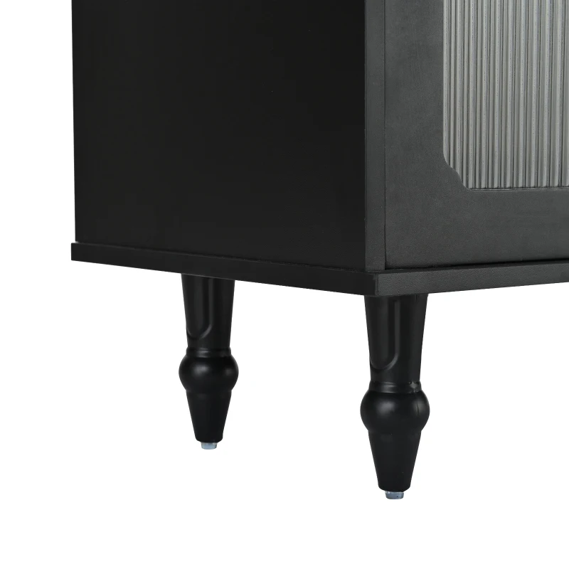 Retro Design TV Stand with Fluted Glass Doors, 2 Drawers and Cabinets, Fits TVs Up to 78", 70" L x 16" W x 22" H, Black