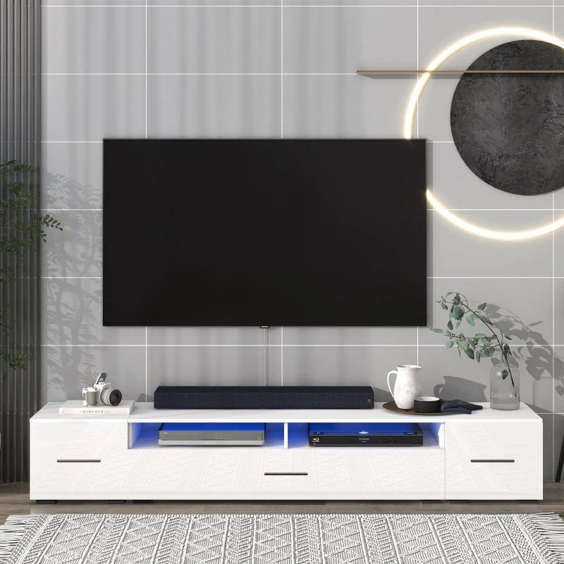 Vinsetto 82.5" Minimalist TV Stand for 90+" TV with Color Changing LED Lights, High Gloss Finish, Modern Entertainment Center, White