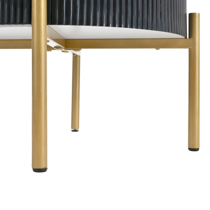 Vinsetto Round End Table with Storage Drawers, Modern Faux Marble Tabletop, Metal Legs and Handles, Black+Gold