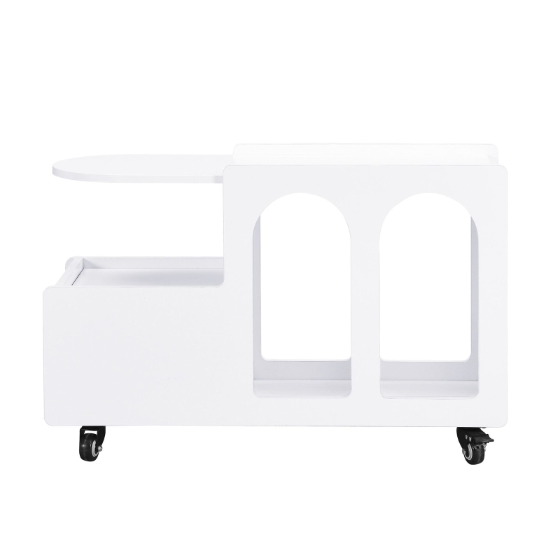 Mobile Multi-Layer Storage End Table with Lockable Wheels, Cream Style Side Table, 12" Narrow Nightstand, 31.5" L x 12" W x 21.5" H, White