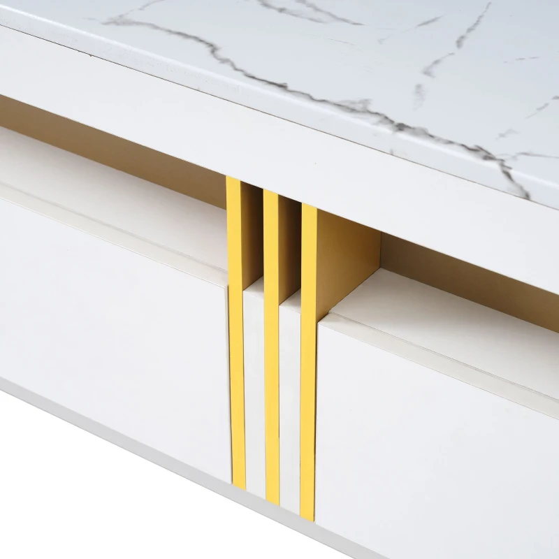 Vinsetto Luxury TV Stand with High Gloss Faux Marble Top for TVs Up to 78", Media Console with Golden Panel Design and 3 Drawers, White+Gold