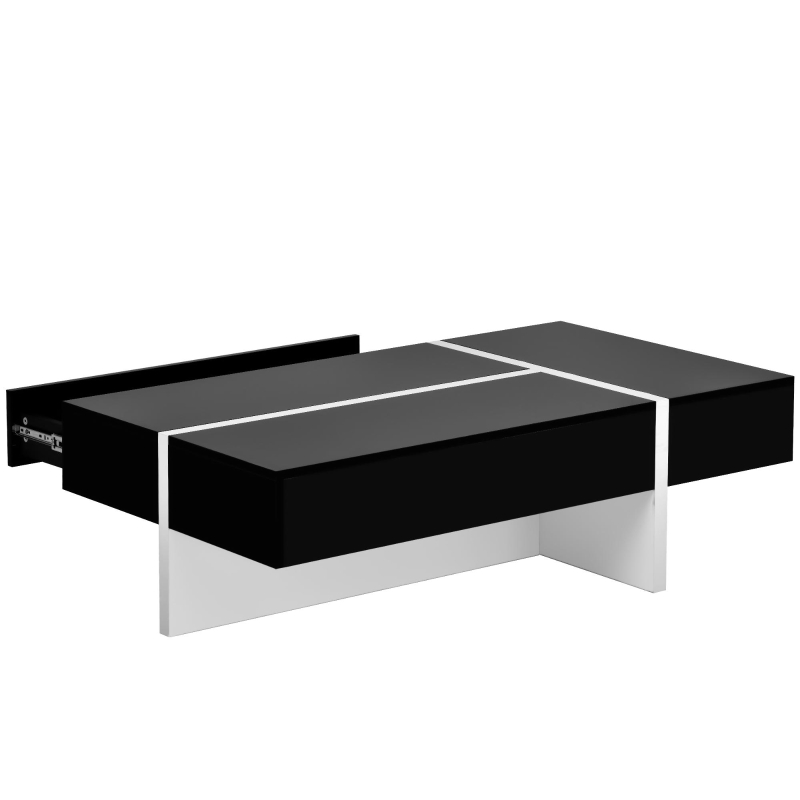 Contemporary Rectangle Coffee Table with Large Drawer, Modern High Gloss Surface, 45" L x 25.5" W x 13.5" H, Black