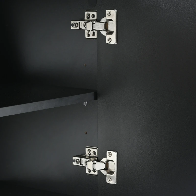 Contemporary TV Stand with Adjustable Shelves for TVs Up to 78", Media Console with Gold Handles and Fluted Glass Doors, Black