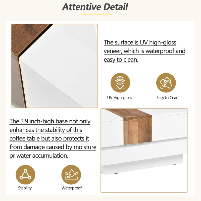 Vinsetto 31.5'' Square Coffee Table with Sliding Tabletop, High Gloss Finish, Hidden Storage Compartment, Extendable to 45.5'', White